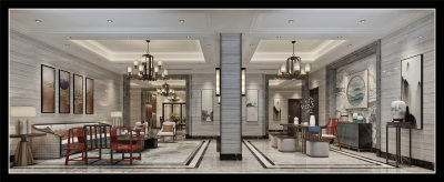 新中式客餐厅 吊灯台灯 餐桌椅 雕塑摆件 沙发 茶几 壁灯 花瓶